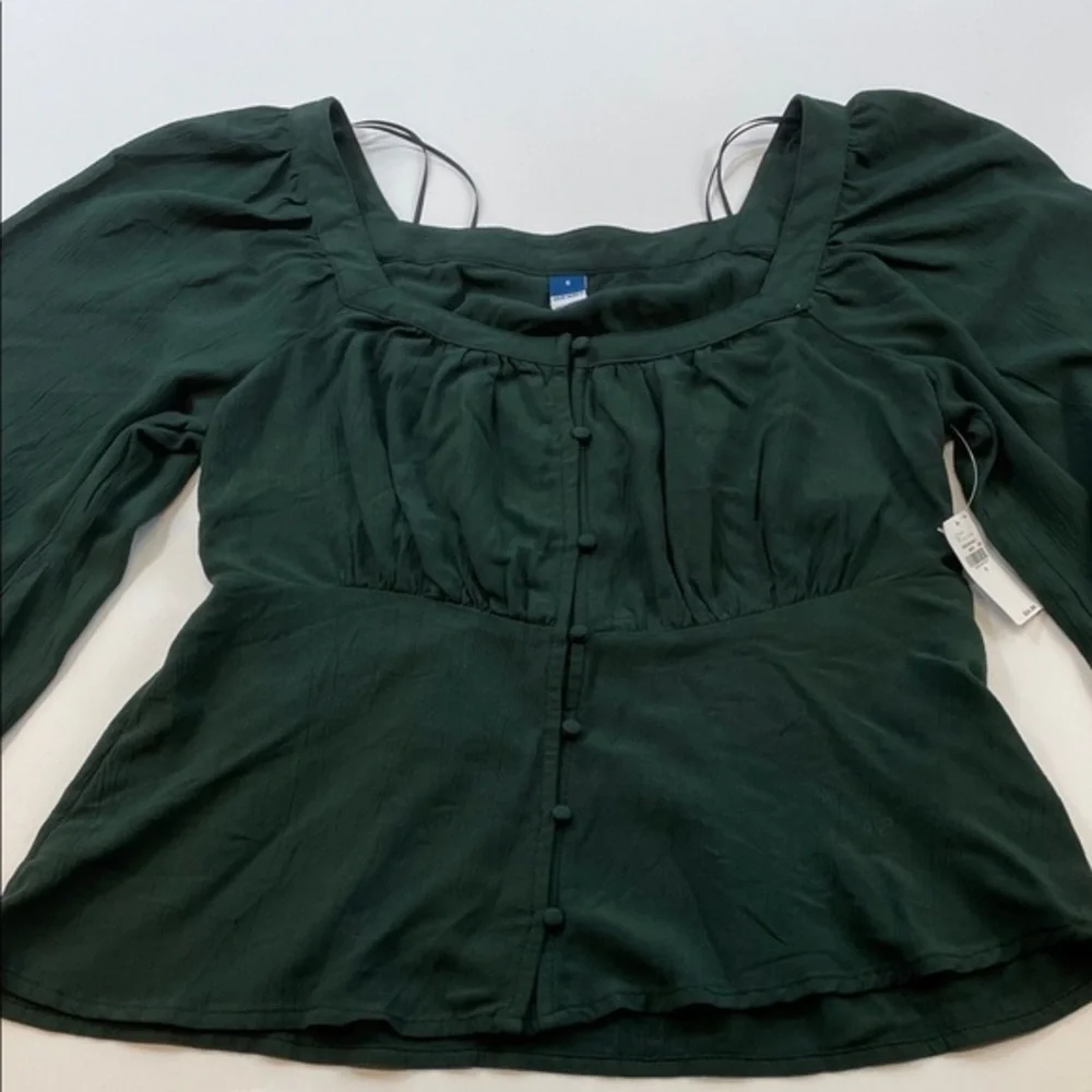 Old Navy Women’s Green Puff Sleeve Front Blouse Sz S